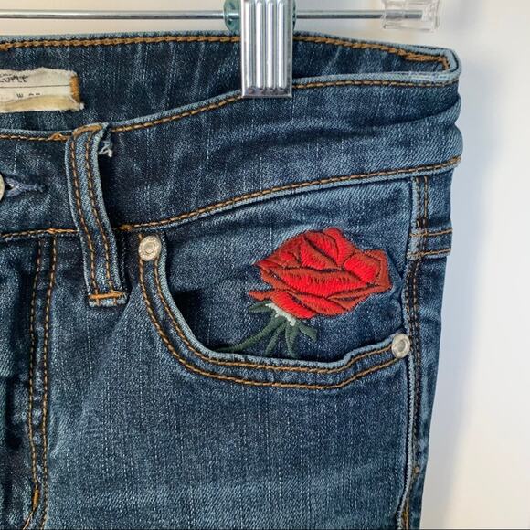 Free People Four Seasons Rose Patch Raw Hem Denim Slim Ankle Crop Jeans 25 - Picture 4 of 11